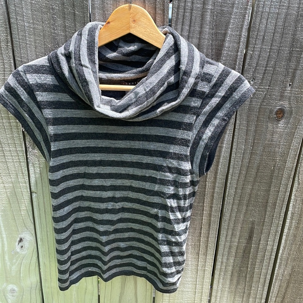 Theory Wool Blend Stripe Turtleneck Sweater Sz S